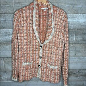 Pendleton large silk blend orange chunky knit grandpa button up cardigan sweater